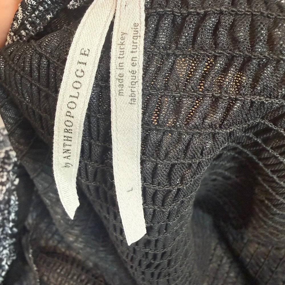 Anthropologie Aurelia Smocked‎ Shirt Puff Short Sleeve Black White Size Large